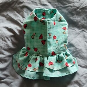 Dog Dress Mint Green Flannel Ladybug Print With Ruffle  Sz Small